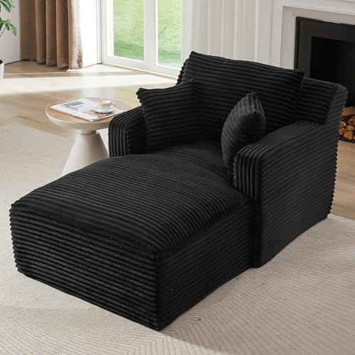 166 cm Cord-Chaiselongue mit tiefer Sitzfläche, montagefrei，Schwarz | Weicher Cordbezug, großzügige Liegefläche und tiefer Sitzkomfort für Wohnzimmer, Schlafzimmer, Leseecke oder Apartment