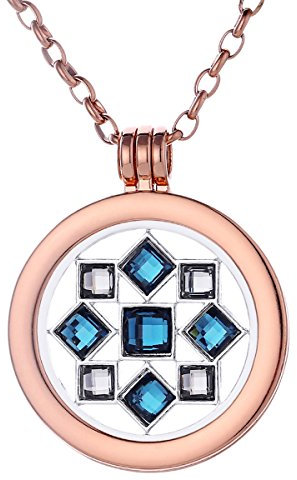 Morella Damen Halskette Rosegold 70 cm Edelstahl mit Anhänger und Coin 33 mm Retro Zirkonia in Schmuckbeutel