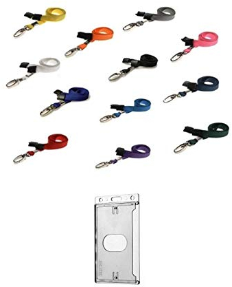 Waizmann.IDeaS® Ausweisset - Lanyard SCHWARZ 10mm Schlüsselband Umhängeband Sicherheitsverschluss BREAKAWAY + Ausweishülle Kartenhülle Kartenhalter
