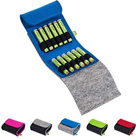 Homöopathische Taschenapotheke, Globuli-Tasche Potenz C30, gefüllt mit 12 Globuli-Röhrchen (Glas), handgemacht aus echtem Filz (blau)