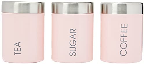 Premier Housewares 507460 Liberty Tea/Coffee/Sugar Canisters, Light Pink, Set of 3, 10 x 10 x 13 cm