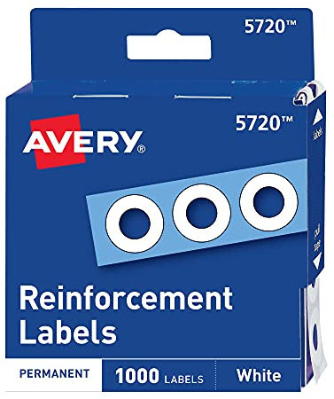 Avery Self-Adhesive Hole Reinforcement Stickers, 1/4 Diameter Hole Punch Reinforcement Labels, White, Non-Printable, 1,000 Labels Total (5720)
