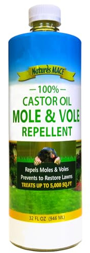 Nature's MACE Mole and Vole Mace, Mole Deterrent for Yard, 32 oz, Pure Castor Oil, Mole Repellent for Lawns, Stop Tunneling, Mole Remover Treatment, Castor Oil Repellent, People, Pet, Plant Safe