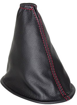 The Tuning-Shop Ltd Schaltmanschette, schwarzes Leder, rote Nähte