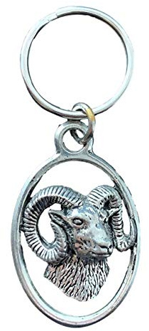 Emblems-gifts Ram With Horns Handcrafted from Solid English Pewter In the UK Key Ring + 59mm Button Badge + Gift Bag