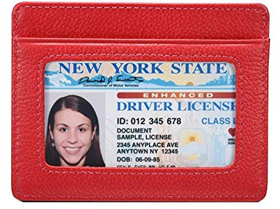 KALMORE Porte-Cartes de crédit en Cuir véritable Fin Minimaliste Portefeuille à emplacements, Rouge avec fenêtre d'identification, Taille Unique Femme