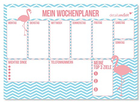 1 Schreibtisch-Unterlage Mein Wochenplaner mit Flamingo-Motiv I DIN A3 I 40 Blatt I Papier blau für Mädchen Kinder zum Abreißen Beschreiben I dv002