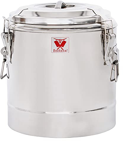 Beeketal 'BTE-12A' Transport Thermobehälter 11,5 L für Speisen und Getränke, Profi Gastro Speisentransportbehälter aus Edelstahl mit seitlichen Tragegriffen, Deckel mit Gummiring und Spannverschluss