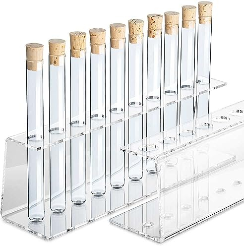 Tuuters Acryl Reagenzglasständer mit Reagenzglas, Reagenzglashalter, Gewürzregal, mit Korken (10-Loch Ø16mm Einreiher + Glas)