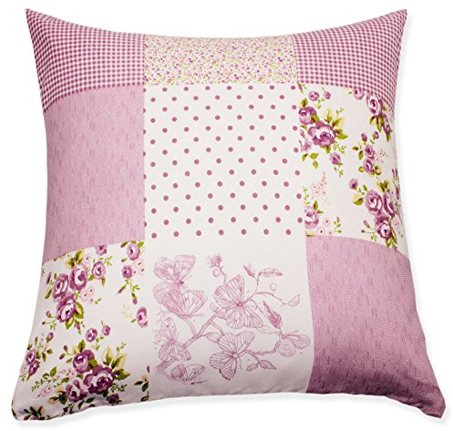 Haus und Deko Kissenhülle Patchwork Blumen Flieder Druck Kissenbezug Dekokissen Zierkissen 60x60