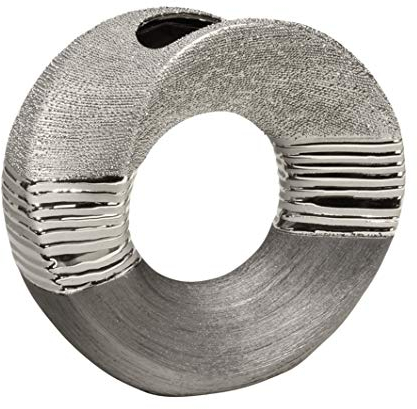 GILDE florero Moderno jarrón de cerámica jarrón de Mesa florero Decorativo florero con Agujero Gris Plata, 7x18x17 cm