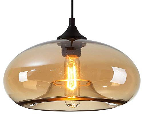 HomeLava Lustre Suspension en Verre Lampe Abat-jour E27 60W Luminaire Moderne Décoration Ambre, pour Salle,Cuisine,Salon,Chambre de enfant