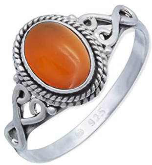 mantraroma Damen Ring 925 Silber Karneol Edelstein orange ausgefallen verspielt