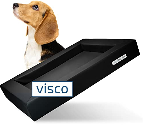 dogsfavorite Hunde-Bett mit Visco-Kissen - waschbares Hundekörbchen - hochwertiges Hundesofa - gelenkschonendes Hundekissen - robuste Hundematte - Gr. M 90 x 70cm - schwarz