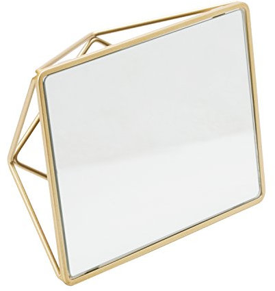 Home Details Freistehender geometrischer Kosmetikspiegel, horizontal oder vertikal, für Make-up und Rasur, Tischplatte, Satin-Gold