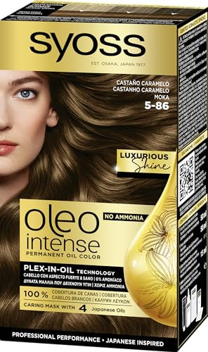 Syoss Oleo Intense - Tono 5-86 Castaño Caramelo – Coloración permanente sin amoníaco – Resultados de peluquería – Cobertura profesional de canas