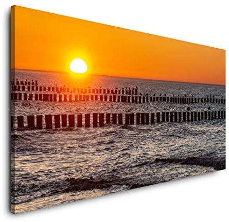 Ostsee Sonnenuntergang 120x 60cm Panorama Leinwand Bild XXL Format Wandbilder Wohnzimmer Wohnung Deko Kunstdrucke