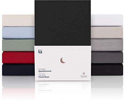 Blumtal Topper Spannbettlaken 180x200cm bis 200 x 200 cm - Superweiches 100% Baumwolle Spannbetttuch, bis 15cm Topperhöhe, Schwarz