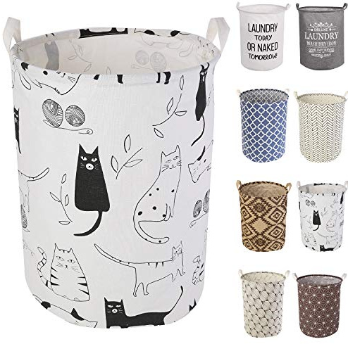 LessMo 17.7 Wäschekorb Lagerung Sorter, Pop-Up Wäschekorb Faltbar, wasserdichte Runde Baumwolle Leinen für Schlafzimmer Lagerung Baby Kleidung Spielzeug