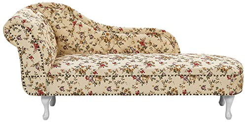 Retro Chaiselongue linksseitig Blumenmotiv bunt beige Nimes