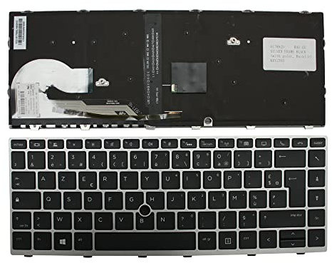 Keyboards4Laptops Francés con Pointer Marco Plata Retroiluminada Negro Teclado de Repuesto para Ordenador portátil Compatible con HP EliteBook 840 G5