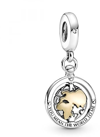 PANDORA Drehende Welt Charm-Anhänger in Sterling-Silber und 14 Karat Gold mit Cubic Zirkonia Steinen Moments Collection