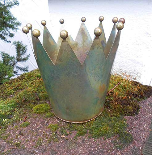 Deko-Krone Kugelspitzen Übertopf Windlicht Eisen grüngold-antik 18 cm