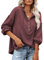 PLOKNRD Kapuzenpullover Damen Langarm Knöpfen Pullover mit Kordelzug Freizeit V-Ausschnitt Hooded Henley Sweatshirt Klassisch(Wein Rot, M)