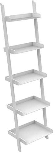 Ballucci 5-Tier Ladder Shelf, Modern 67 Tall Wood Leaning Shelf Organizer for Living Room, Bathroom, Office, Bedroom - White