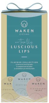 Waken Luscious Lips, 3x15ml Lippenbalsam Bundle, Mint mit Zitrone, Minze mit Erdbeere, Pfefferminze, vegan, Vitamin E, Sheabutter & Kakaobutter, 100% natürlich, ohne Vaseline, nachhaltige Verpackung