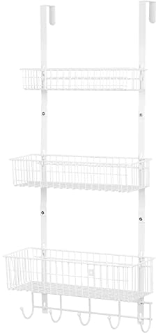Tür-Organizer mit Haken, Türaufhänger, Handtuchhalter mit 3 Netzkörben, Rückseite der Tür, Hängeregal hinter der Tür, Speisekammer-Organizer für Badezimmer, Schlafzimmer, Weiß