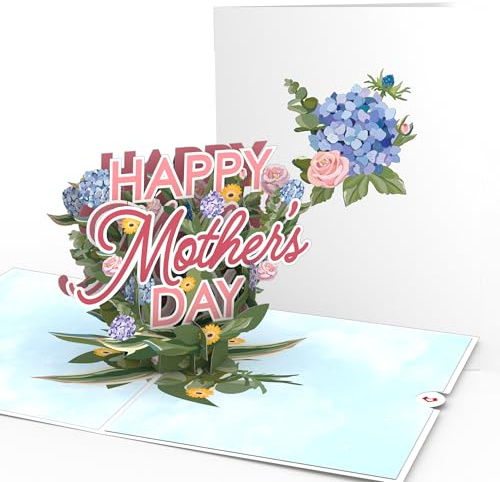 Lovepop® 3D Pop-Up Karte Happy Mother’s Day Muttertags-Grußkarte mit Hortensien für Mama | inkl. Umschlag & Versteckfach für Geld & Gutscheine
