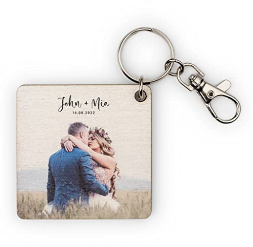 Wanapix | Porte-clés Bois Carré Personnalisé | Porte-clés Personnalisable avec Photos et Texte | Forme Carrée | Personnalisés sur 1 côté | 6 x 6 cm