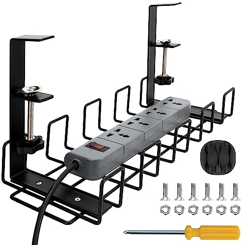 Belle Vous Kabelmanagement Schreibtisch Ablage - B40,2 cm - Robuster Schwarzer Metalldraht Kabelkorb Schreibtisch Ohne Bohren mit Klemmen - Kabelhalter Schreibtisch zu Hause/Büro oder Stehpult