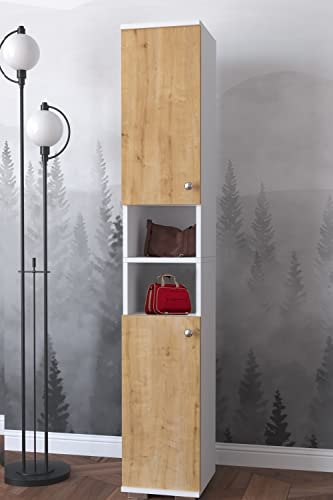 VCM Holz Schuhschrank/schmal/Hochschrank/Maße: H. 178 x B. 30 x T. 33 cm / 2 Drehtüren / 8 Fächer - Gados M