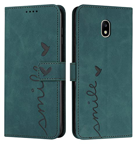 EATCYE Kompatibel mit Samsung Galaxy J3 2017 / J330 Hülle, Klapphülle Samsung J3 2017/J330 Premium PU Leder Brieftasche Schutzhülle [Kartenfach][Ständer], Handyhülle für Samsung J3 2017/J330 (Grün)