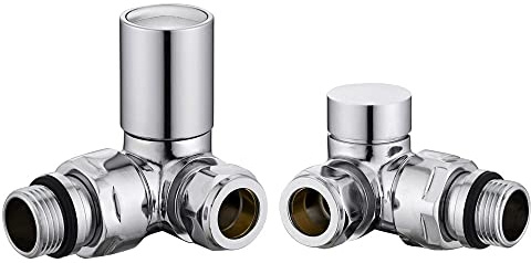 WarmeHaus Corner Radiator Valve Angled with Lockshield Chrome | Solid Brass, 15mm Inlet, Round Head, Central Heating