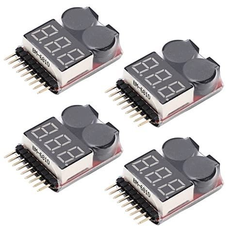 RiToEasysports 4 PCS 2 in 1 1 8S Lipo Battery Voltage Tester Monitor Low Voltage Buzzer Alarm RC Battery Checker Aircraft Model Accessories