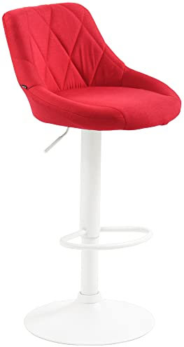 CLP Barhocker Lazio Mit Stoffbezug I Drehbarer Thekenhocker Mit Fußstütze I Höhenverstellbarer Barstuhl Mit Trompetenfuß, Farbe:rot, Gestell Farbe:weiß