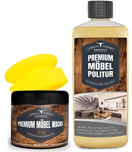 SPARSET Möbelwachs + Möbelpolitur + Schwamm | Möbelpflege für Möbel, Holzoberflächen, Kunststoffoberflächen, Kunstleder, Natur- u. Kunststeine, Lederoberﬂächen URBAN FOREST