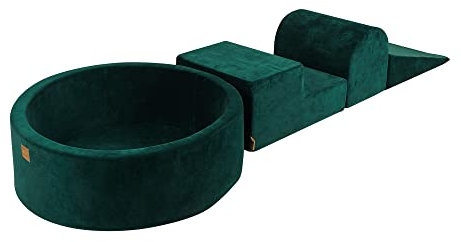 MEOWBABY Spielplatz aus Schaumstoff mit Bällebad 240x45cm - Schaumspielset ohne Bälle für Kinder, Velvet, Dunkelgrün