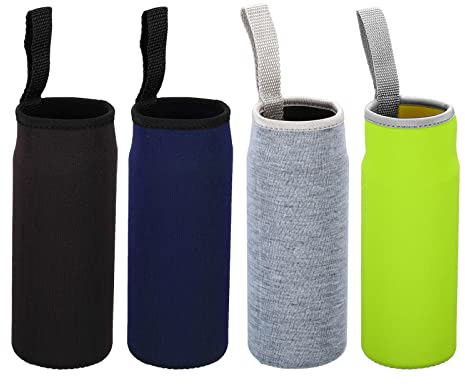 PATIKIL 65mmx180mm Water Bottle Sleeve, 4 Pack Neoprene Insulated Bottle Bag Holder Carrier Pouch with Finger Strap, Black, Navy Blue, Green, Gray