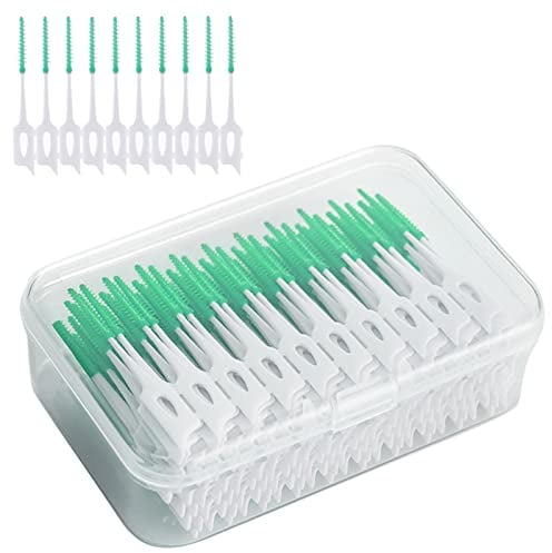 ILantule Cepillos Interdental 200 Piezas,Palillo de Dientes,Hilo Dental de Doble Uso,Cepillo de Dientes Reutilizable para Dentaduras Postizas,para la Limpieza Dental