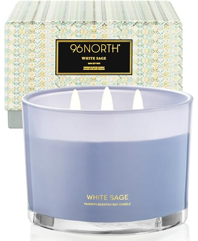 96NORTH Luxus Kerzen | Kerzen Salbei | 3-Docht Duftkerzen Im Glas | 100% Natürlicher Sojawachs | Brenndauer bis zu 40 Stunden | Hochzeitstag Geschenke für Frauen