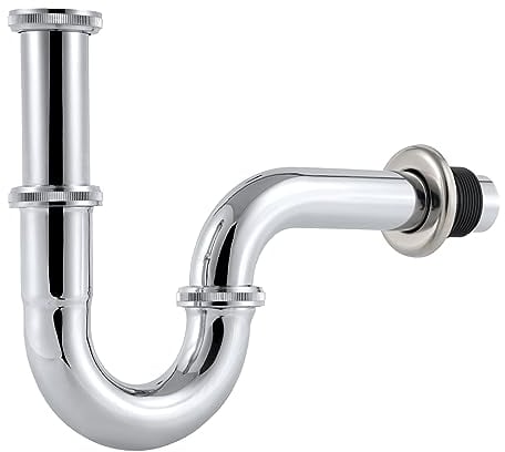 Hibbent Stainless Steel Siphon for Washbasin, Universal 1-1/4 Adjustable P-Shape Trap,Washbasin Tubular Siphon Trap-Chrome