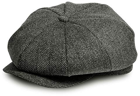 Newsboy Flat Caps Herren, Shelby Baker Boy Hüte für Herren Grau Tweed Vintage Verstellbar Peaky 8 Stück Herren Gatsby Barett Hut, Grau (Fischgrätmuster), 60