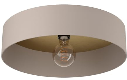 EGLO Deckenlampe Duaia, runde Deckenleuchte aus Metall in Taupe mit Wendedekor in Messing oder Holz-Optik im Inneren, bündige Textil Wohnzimmerlampe, Lampe Decke Wohnzimmer, E27 Fassung