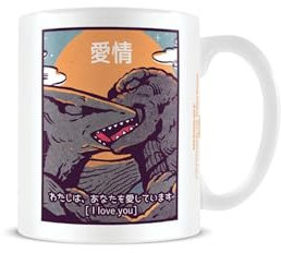 Pyramid International Ilustrata Mug (Kaiju Kiss Design) 11oz Ceramic Coffee Mug, Cups and Coffee Mugs for Men and Mugs for Women - Official Merchandise, Black