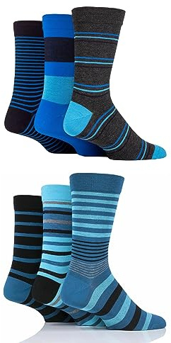 SockShop Mens 6 Pair Socks - Soft, Breathable & Cooling Bamboo Socks with a Gentle Comfort Cuff in Plains and Stripes, Bright and Colourful Multipack Blue Stripes 7-11