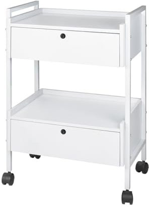 BEAUTEK Beistellwagen 22 D SF – 2 abschließbare Schubladen, mobiler Studio-Wagen mit robustem Metallrahmen & stilvollem Design, ideal für Salons – Weiß